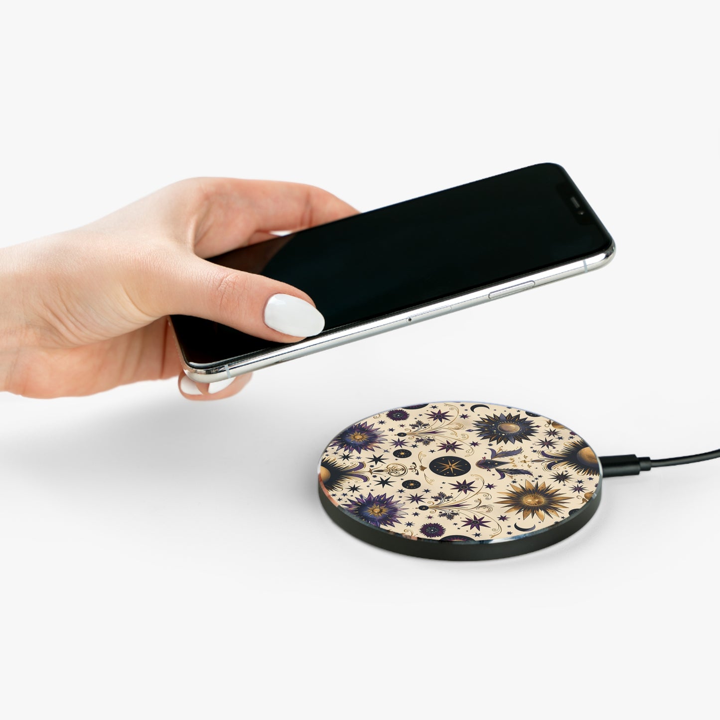 Celestial Pattern Wireless Charger, Fast Charging Pad, Astrology Decor, Unique Gift for Tech Lovers, Cosmic Office Accessory, Starry Design