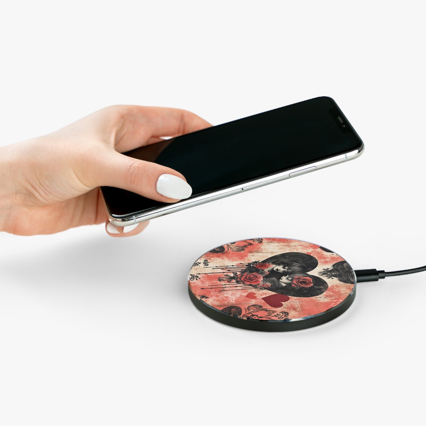 Romantic Floral Wireless Charger, Unique Fast Charger, Valentine's Day Gift, Boho Decor, Phone Charging Station, Tech Accessories