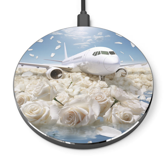 Airplane & Rose Floral Wireless Charger, Elegant Phone Charger for Travelers, Perfect Gift for Weddings, Travel Enthusiasts, Tech Lovers