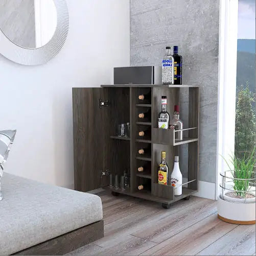 Bartlet 2-Shelf 6-Bottle Bar Cart With Division Carbon Espresso