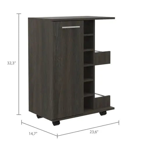 Bartlet 2-Shelf 6-Bottle Bar Cart With Division Carbon Espresso