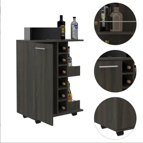 Bartlet 2-Shelf 6-Bottle Bar Cart With Division Carbon Espresso