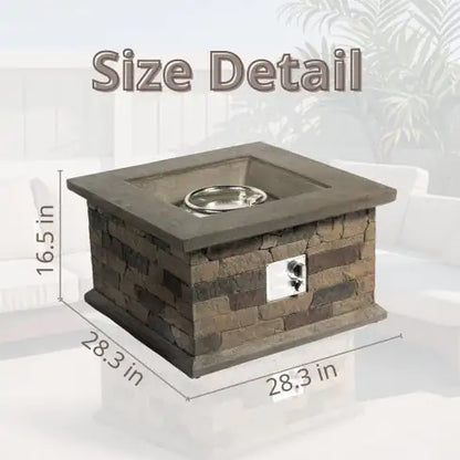 Outdoor Propane Fire Pit Table 28-inch Imitation Stone Square Concrete Propane Fire Pit With Lava Rocks And Rain Cover 40,000 BTU Gas Smokeless Fire Pit For Outside Patio,Garden,Deck,Backyard